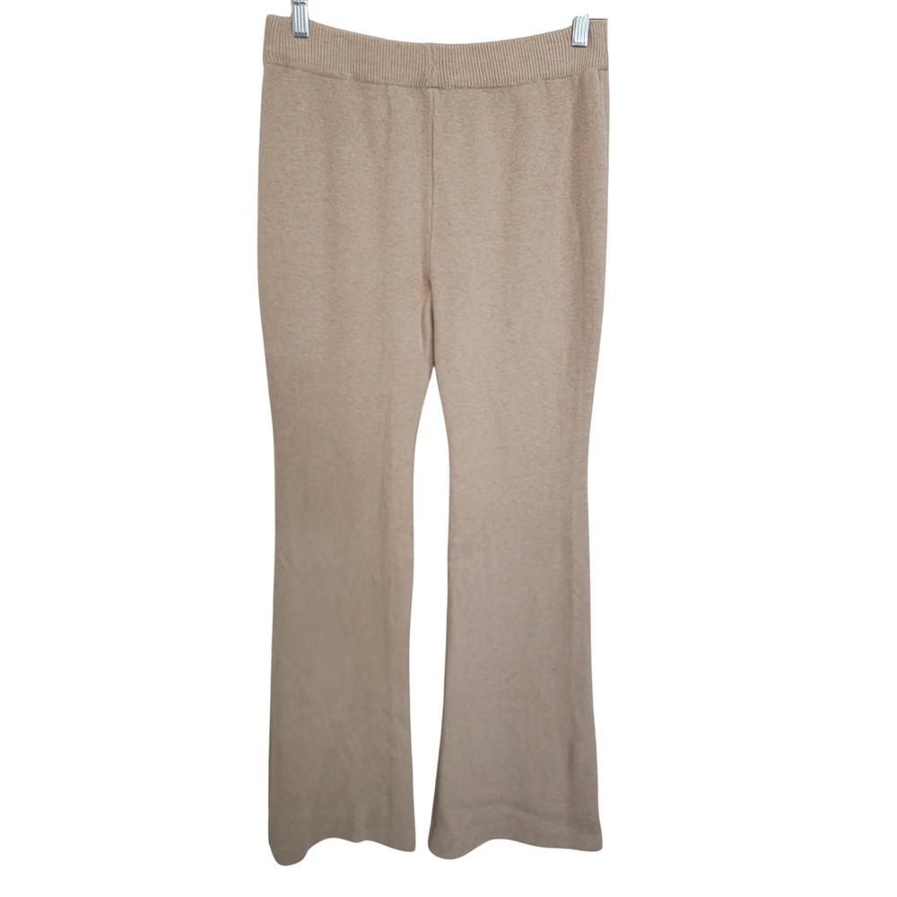 Chrome Riot XL Ribbed Flare Wide Leg Pull On Pants Tan Cream‎ Soft Cozy Lounge